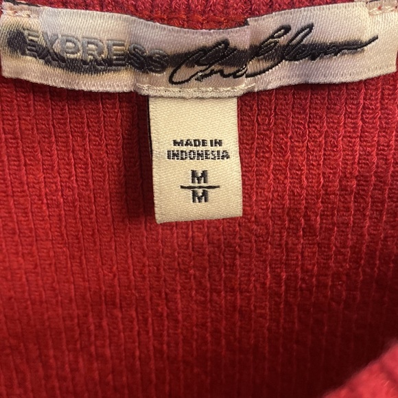 Express Red Ribbed Bow Bodysuit - Picture 3 of 6